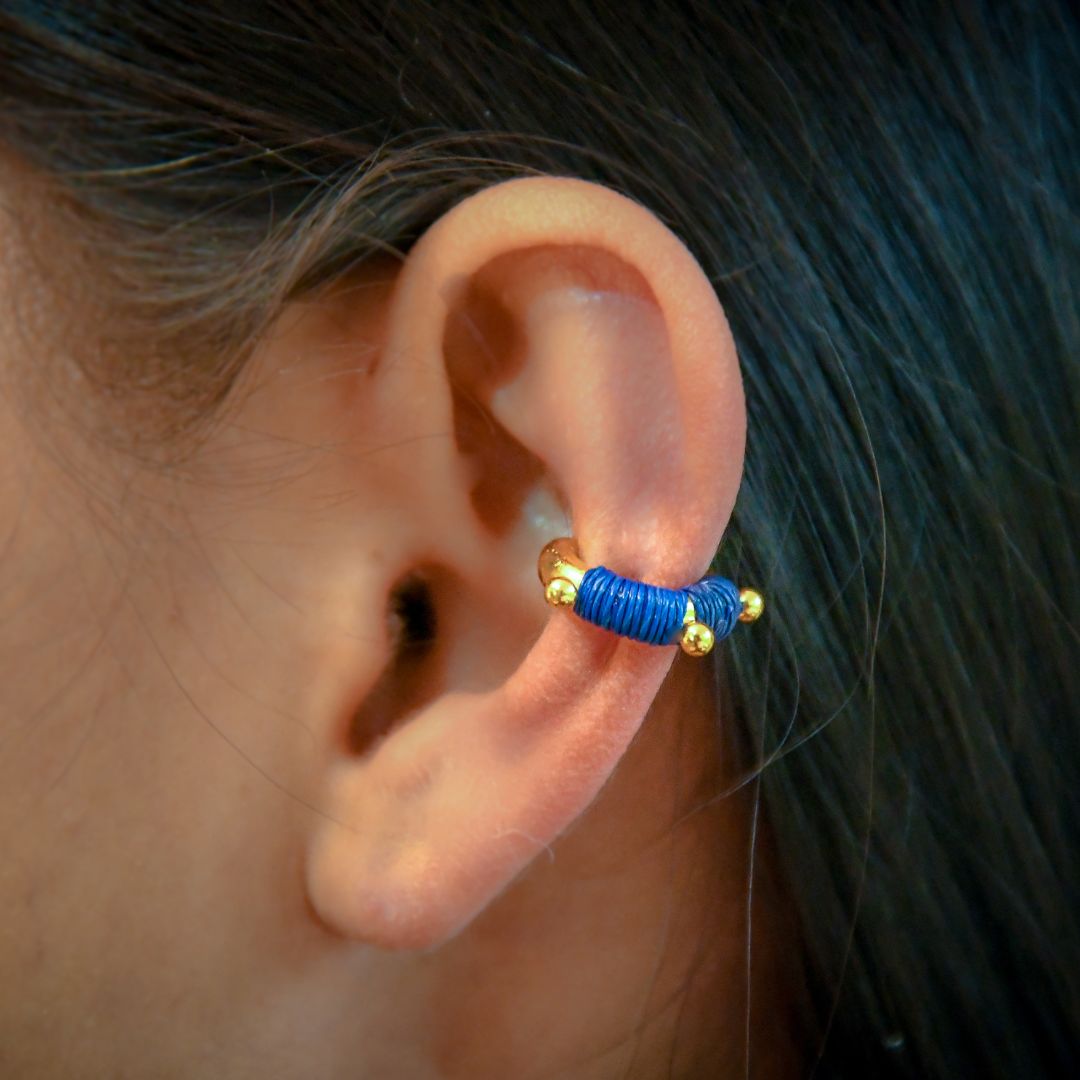 Ear cuff bleu ciel et marine éthique Solnaré