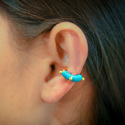 Bague d'oreille turquoise éthique Solnaré, fibres Werregue, bijou bronze doré à l'or 24k