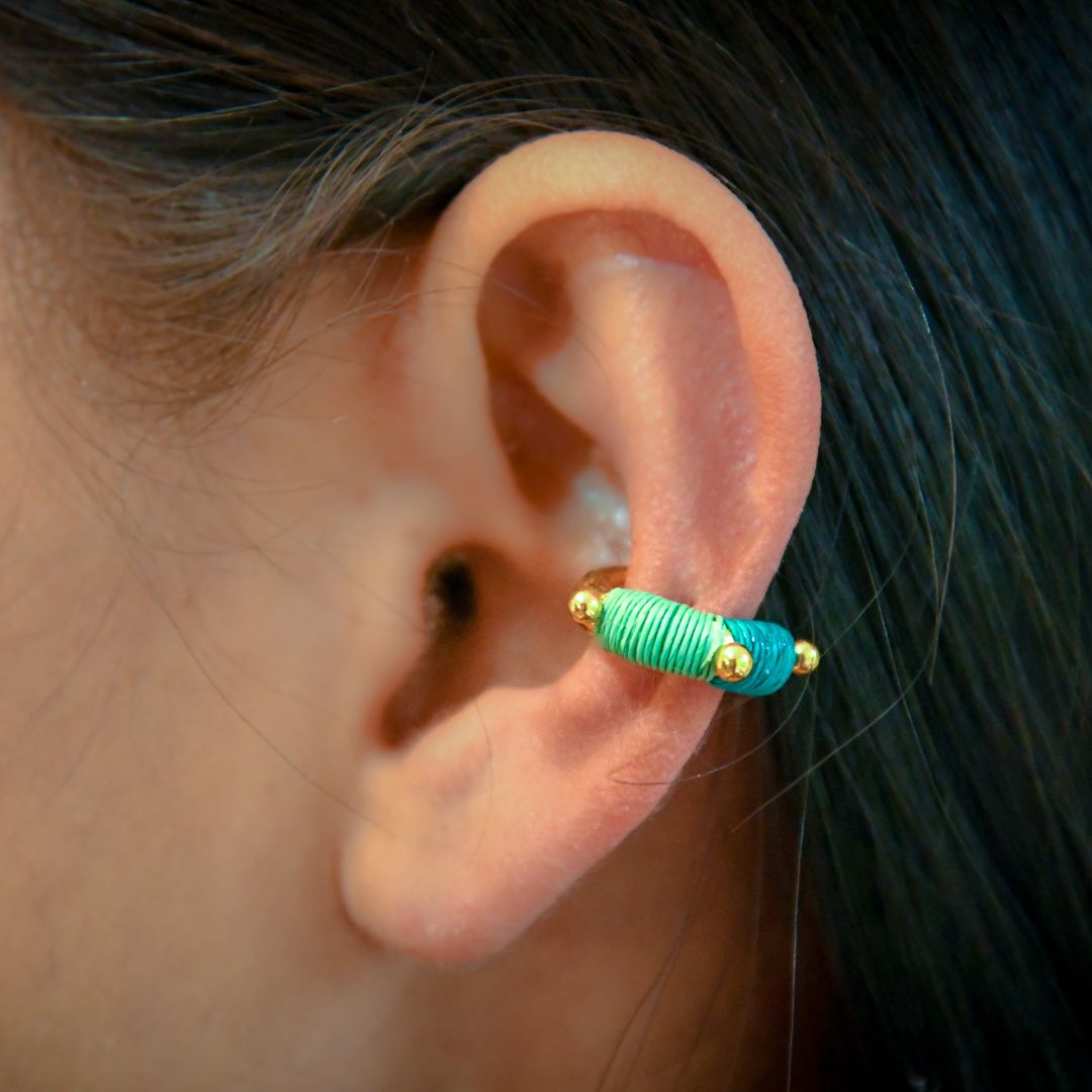 Ear cuff vert émeraude vert d'eau éthique Solnaré