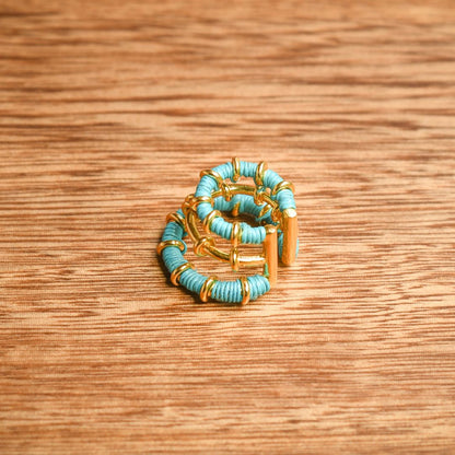 Ear cuff turquoise éthique Solnaré, fibres Werregue, bijou bronze doré à l'or 24k