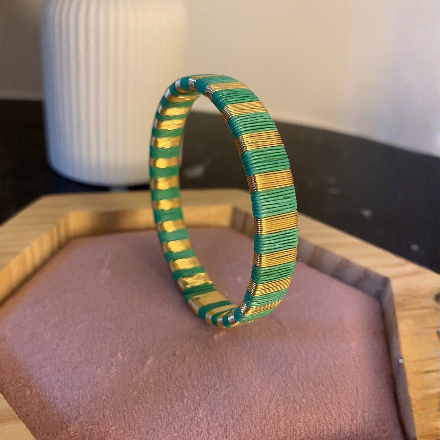Handmade aqua green lines bracelet