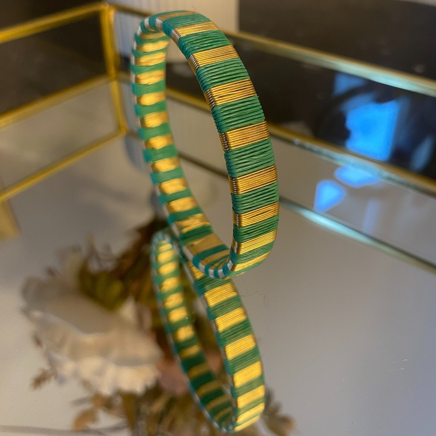 Handmade aqua green lines bracelet