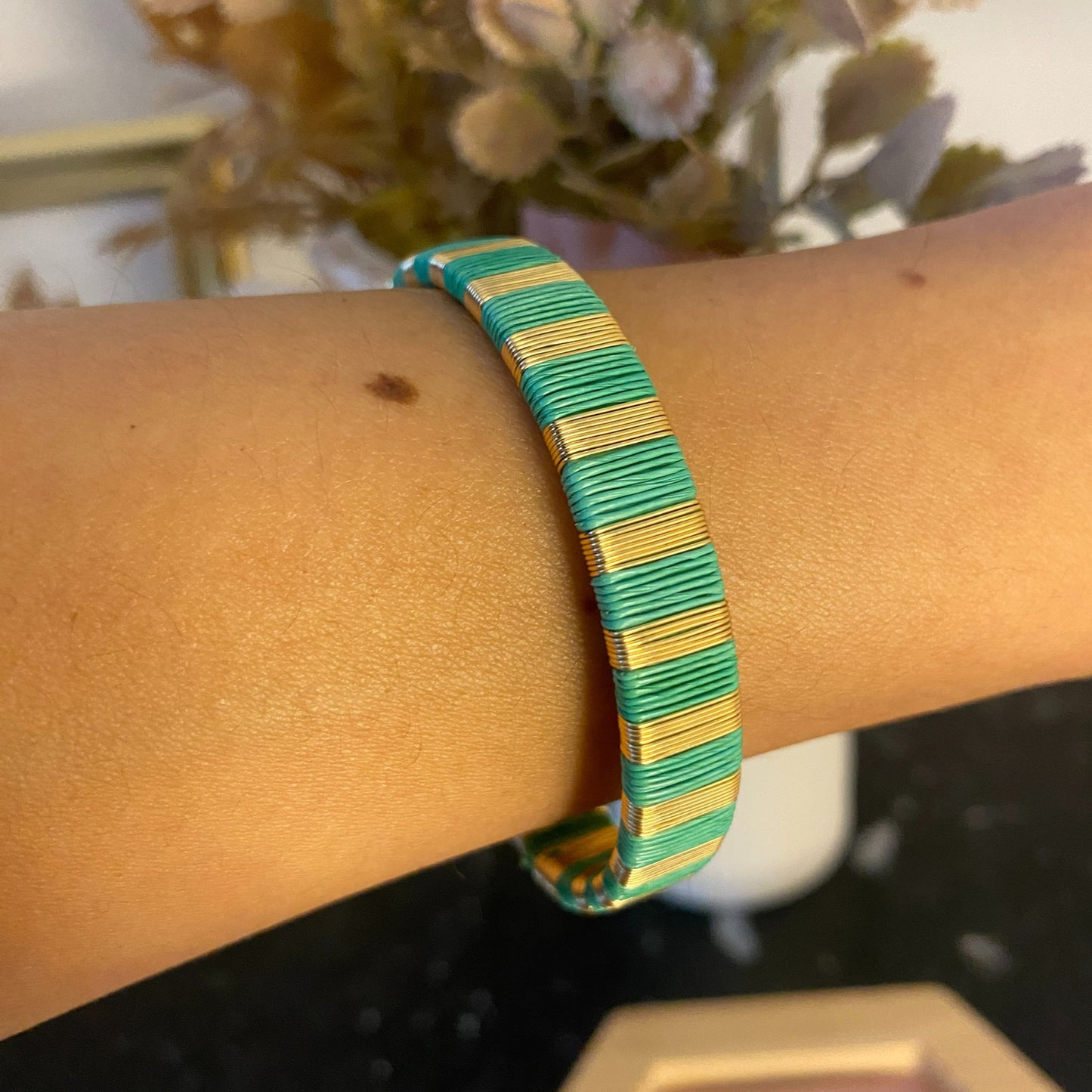 Handmade aqua green lines bracelet