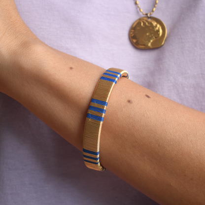 Bracelet tissé lignes bleues éthique Solnaré