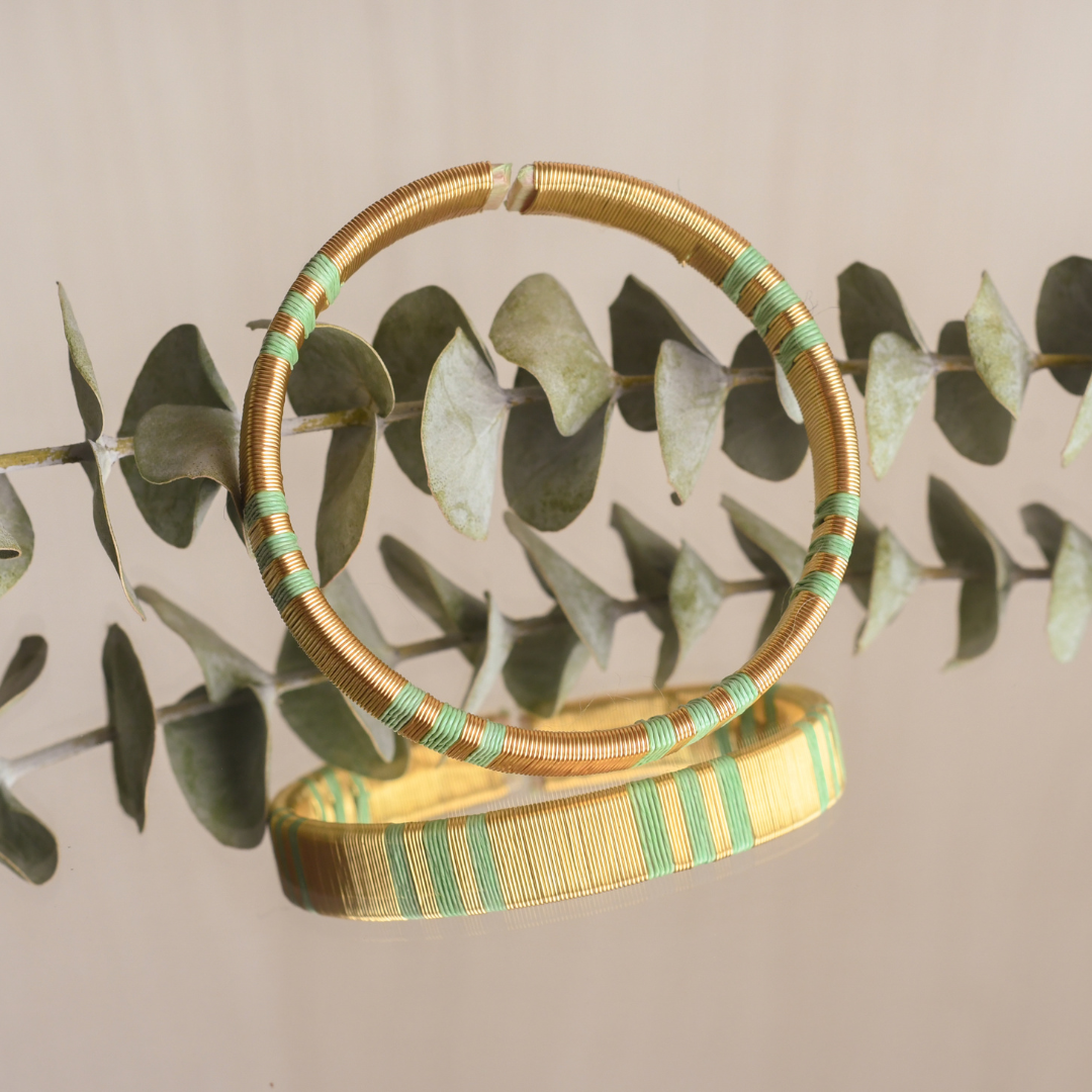 Bracelet artisanal vert d’eau éthique Solnaré, fibres Werregue