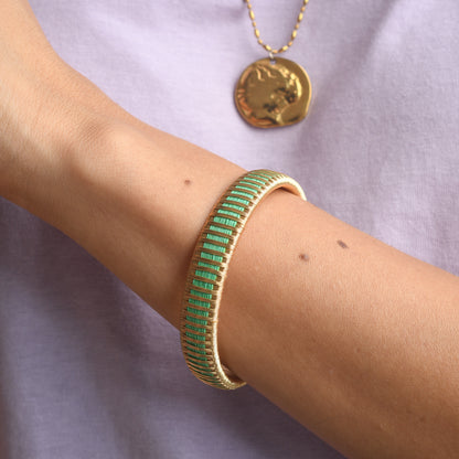 Bracelet vert d’eau tissé éthique Solnaré